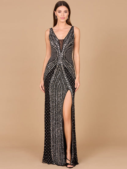Show-stopping Embellished Long Dress with Thigh High Slit