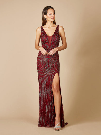 Thigh High Slit Beaded Gown