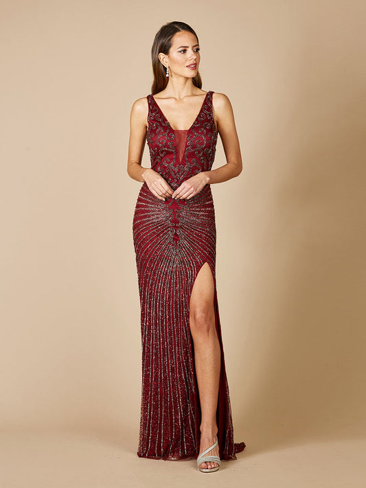 Thigh High Slit Beaded Gown