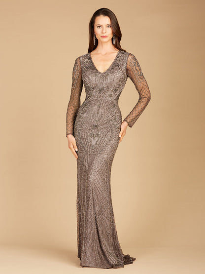 Lara 29615 - Long Sleeve Beaded Dress