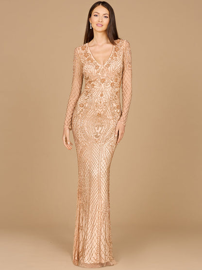 Lara 29615 - Long Sleeve Beaded Dress