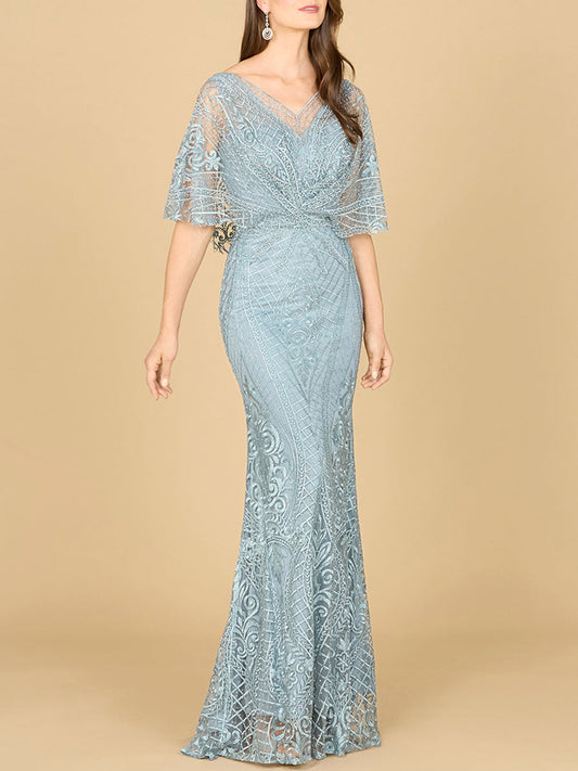 Cape Sleeve Mermaid Gown
