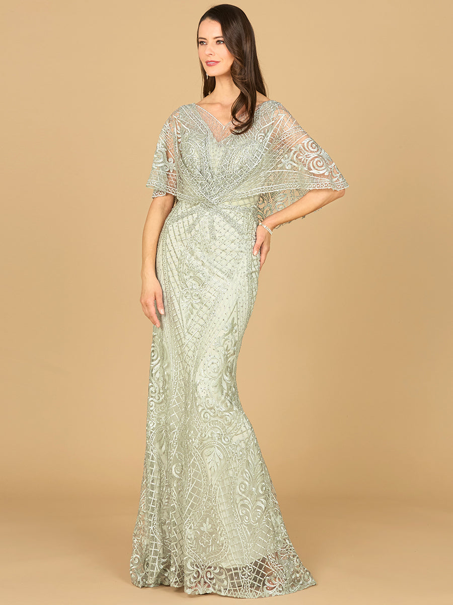 Cape Sleeve Mermaid Gown