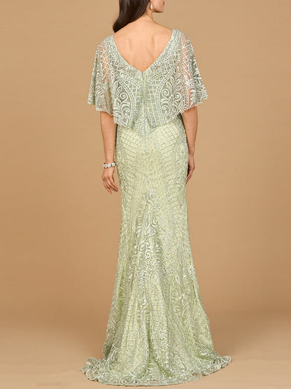 Cape Sleeve Mermaid Gown