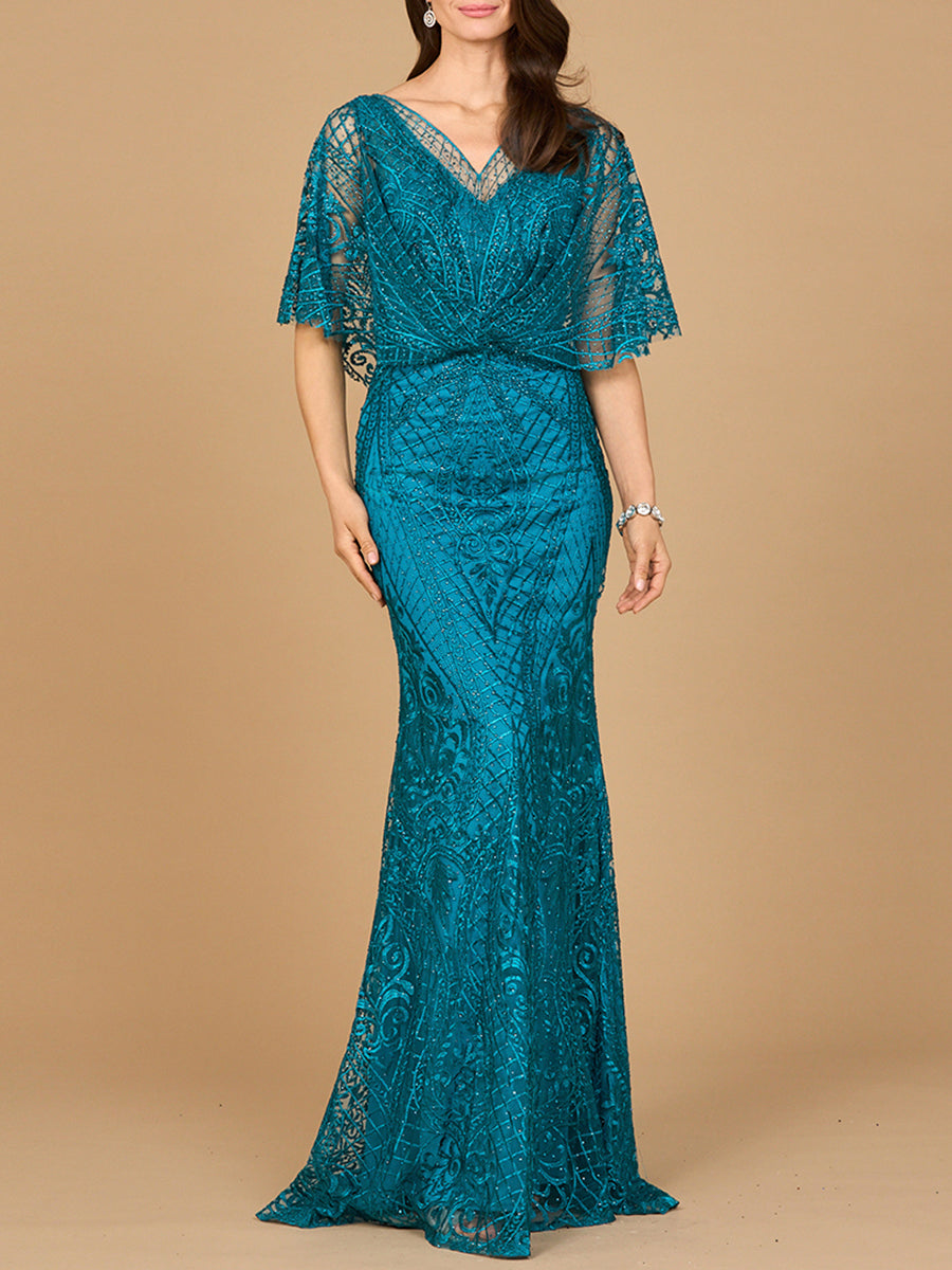 Cape Sleeve Mermaid Gown
