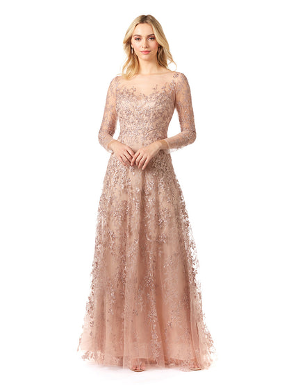 Lara 29677 - Illusion Neckline A-line Long Sleeves Gown