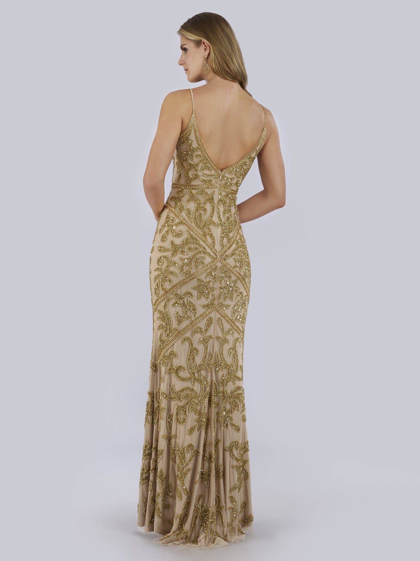 Lara 29744 - Spaghetti Strap Beaded Dress