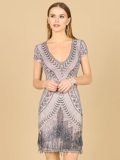 Brooklyn Beaded Fitted Short Dress with Open Back