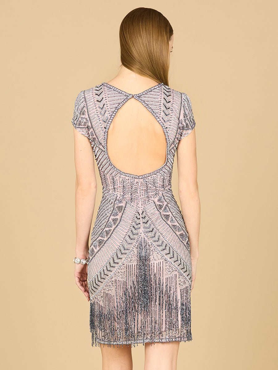 Brooklyn Beaded Fitted Short Dress with Open Back