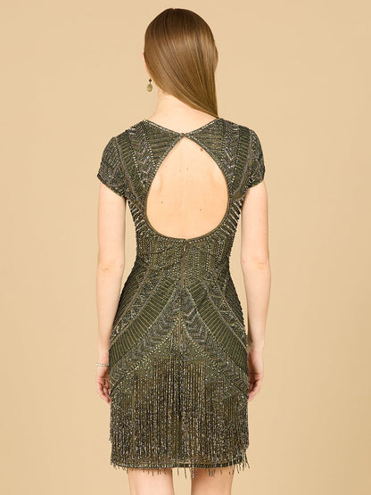 Brooklyn Beaded Fitted Short Dress with Open Back