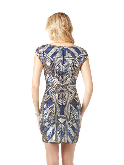 Lara 29909 - Beaded, V-neck Mini Dress