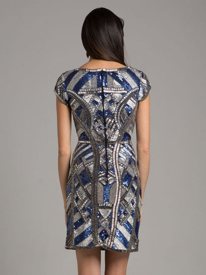 Lara 29909 - Beaded, V-neck Mini Dress