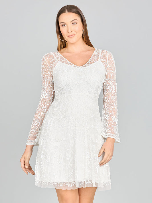 Lara Eliza Beaded A-line Bell Sleeve Bridal Short Dress