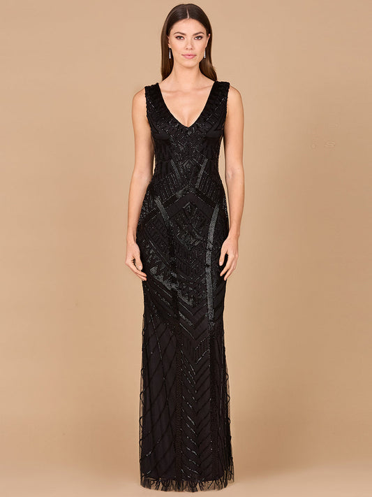 Lara 33552 - Fitted Dress With Tonal Beading