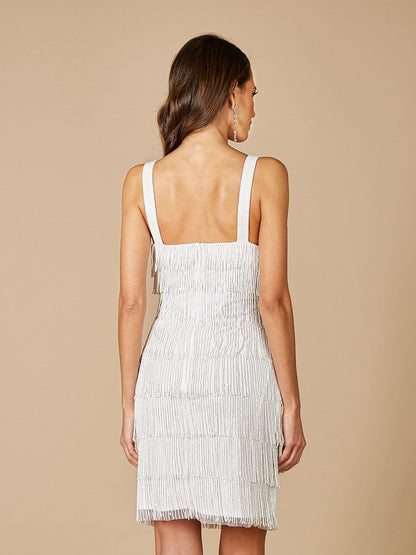 Lara Dakota Beaded Fringe Short Wedding Dress