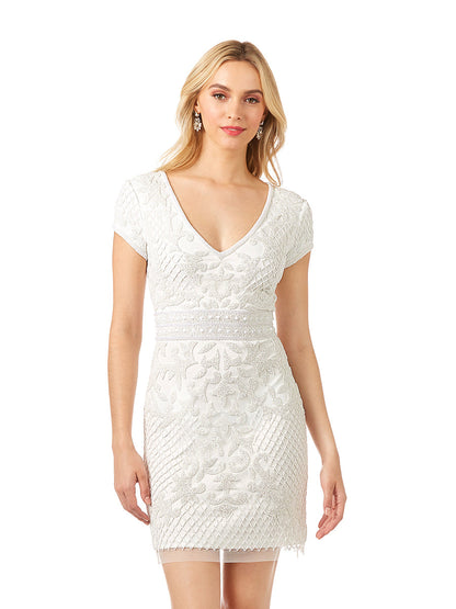 Lara Cam V-Neck Beaded Mini Sheath Dress