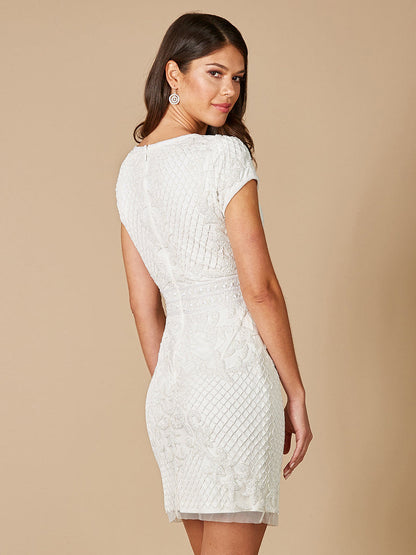 Lara Cam V-Neck Beaded Mini Sheath Dress