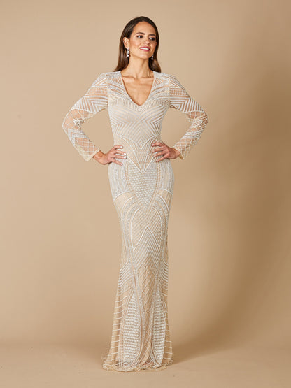 Haley Beaded Dress Nude/Ivory
