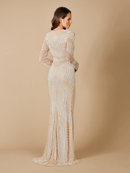 Haley Beaded Dress Nude/Ivory
