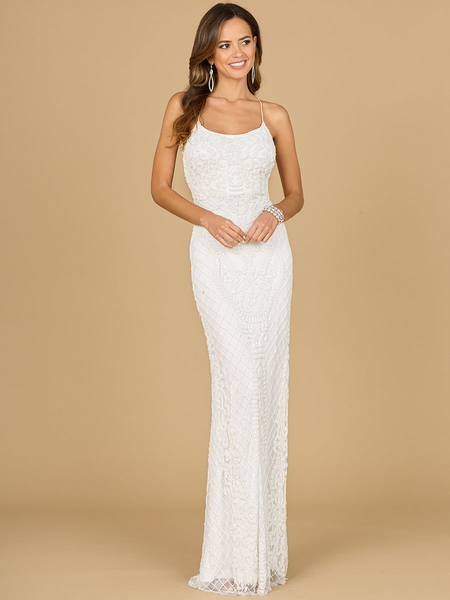 Scoop Neck, Open Back Beaded Gown
