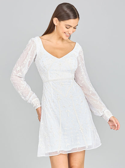 V-Neck, Long Sleeve Bridal Cocktail Dress