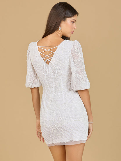 V-Neck Beaded Bridal Short with Sleeves