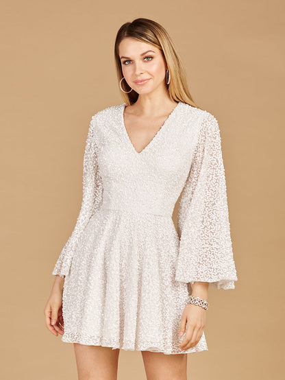 Long Bell Sleeve Sequin Bridal Cocktail Dress