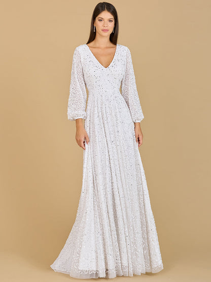 Long Sleeve, Beaded A-Line Dress