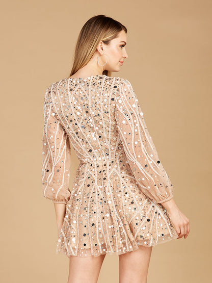 Beaded Long Sleeve Bridal Cocktail Short