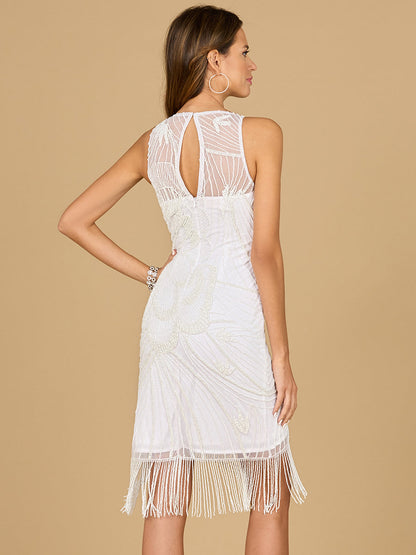 Illusion Neck, Fringe Bridal Short Dress