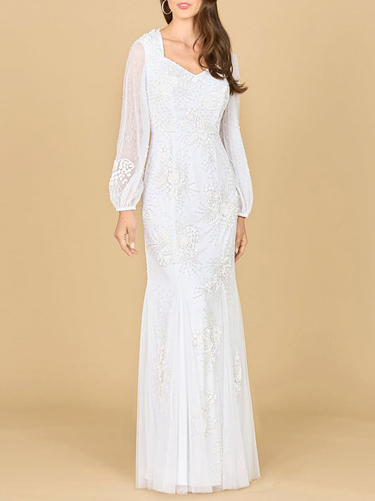 Long Sleeve Beaded Gown