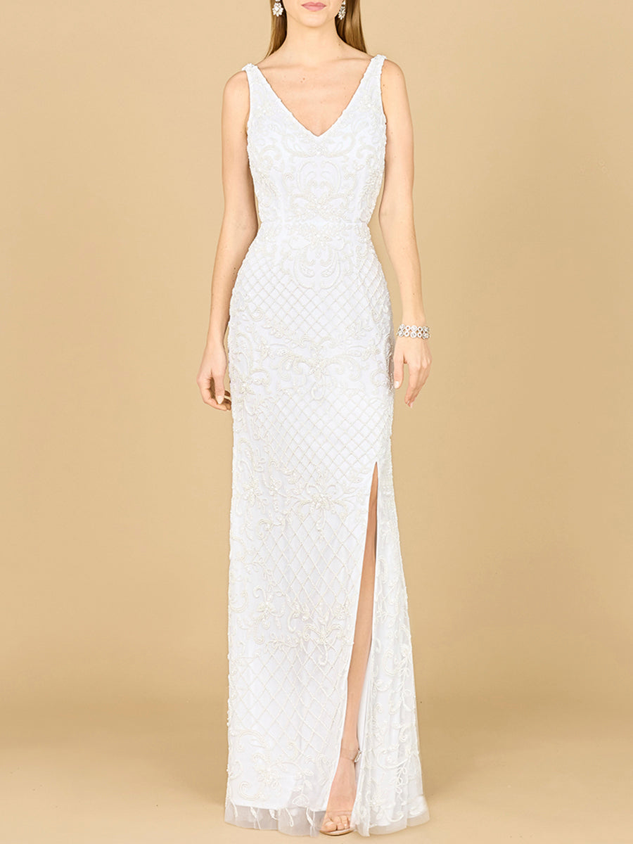 Beaded  Gown with Lace Up Back