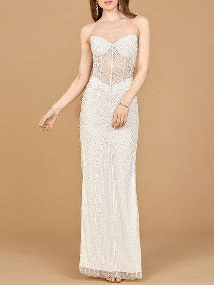 Lara 51189 - Embellished Strapless Gown with Slit