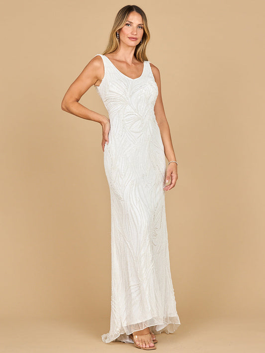 Beaded Draped Cowl Back Gown