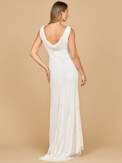 Beaded Draped Cowl Back Gown
