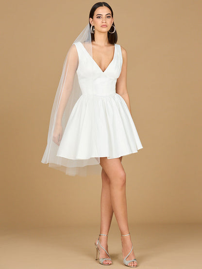 V Neck, A-Line Reception Short Dress with Veil
