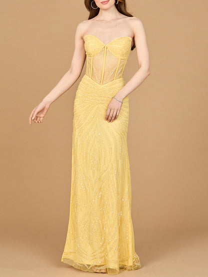 Beaded Corset Prom Dress with Slit