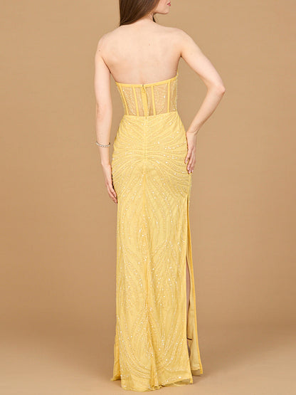 Beaded Corset Prom Dress with Slit