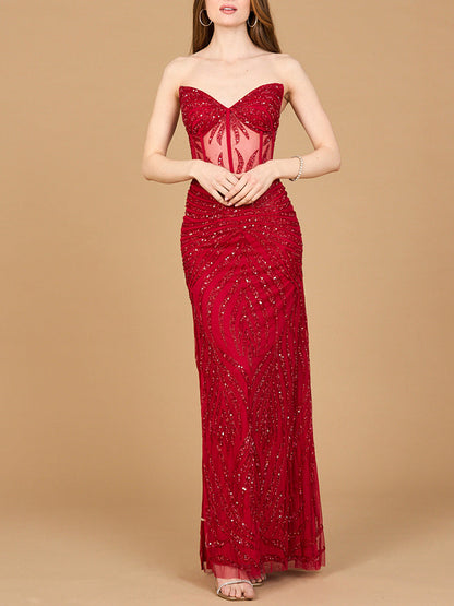 Beaded Corset Prom Dress with Slit