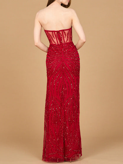 Beaded Corset Prom Dress with Slit