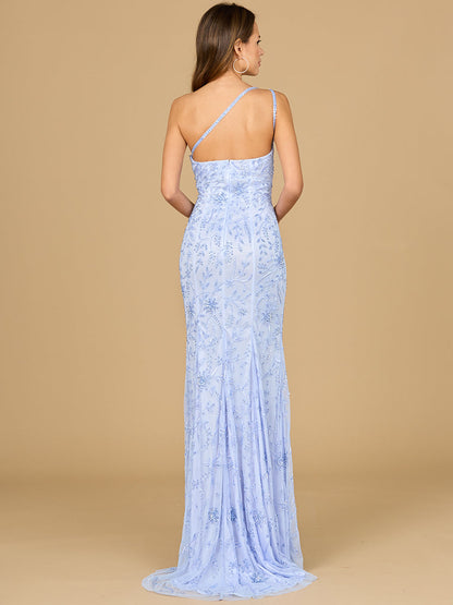 One Shoulder Beaded Gown with Slit