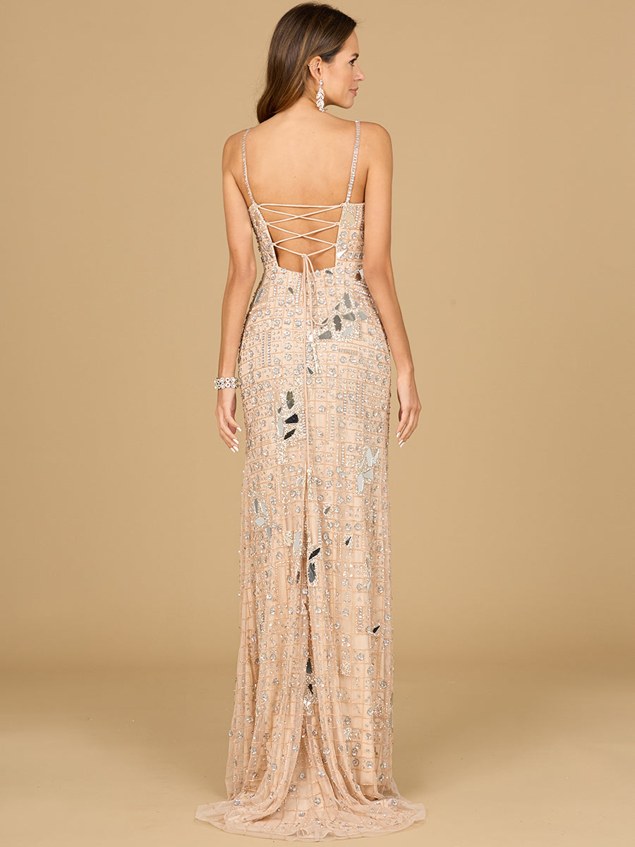 mirror beaded prom dress Rachel Allan 70733 Prom Long Fitted Mirror Beaded Formal Dress The Dress Outlet