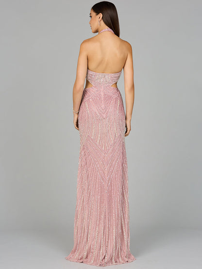 Halter Neck Beaded Dress with Cutouts