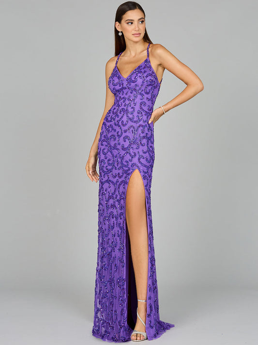 Sultry Beaded Gown with Slit