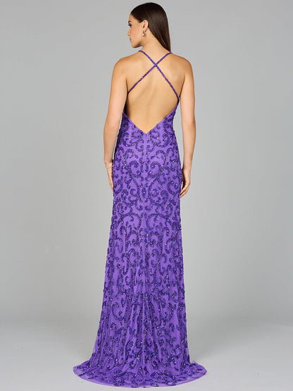 Sultry Beaded Gown with Slit