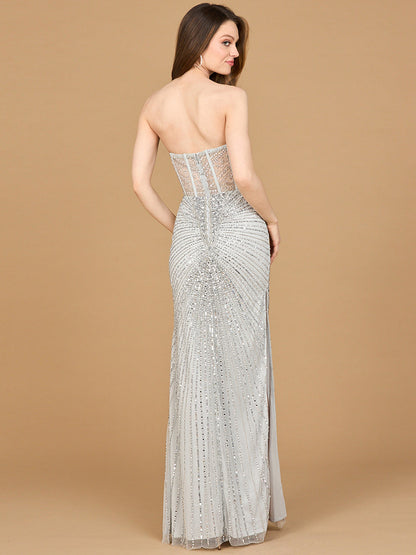 Embellished Strapless Gown with Slit
