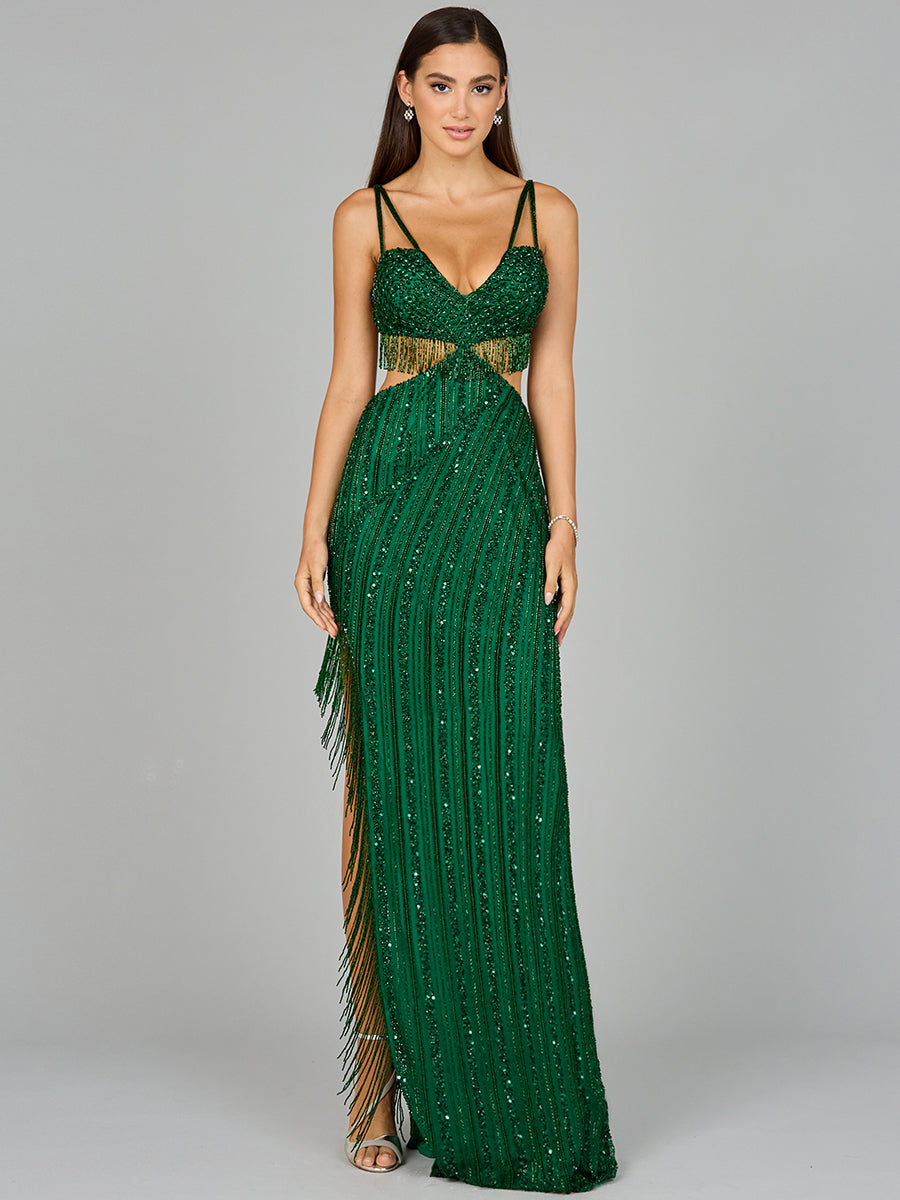 beaded cut out prom dress Sherri Hill Beaded Cut Out Gown with Bow 56762