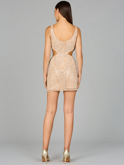 V-Neck Short Dress with Cutouts