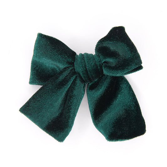 Green Velvet Petite Hair Bow