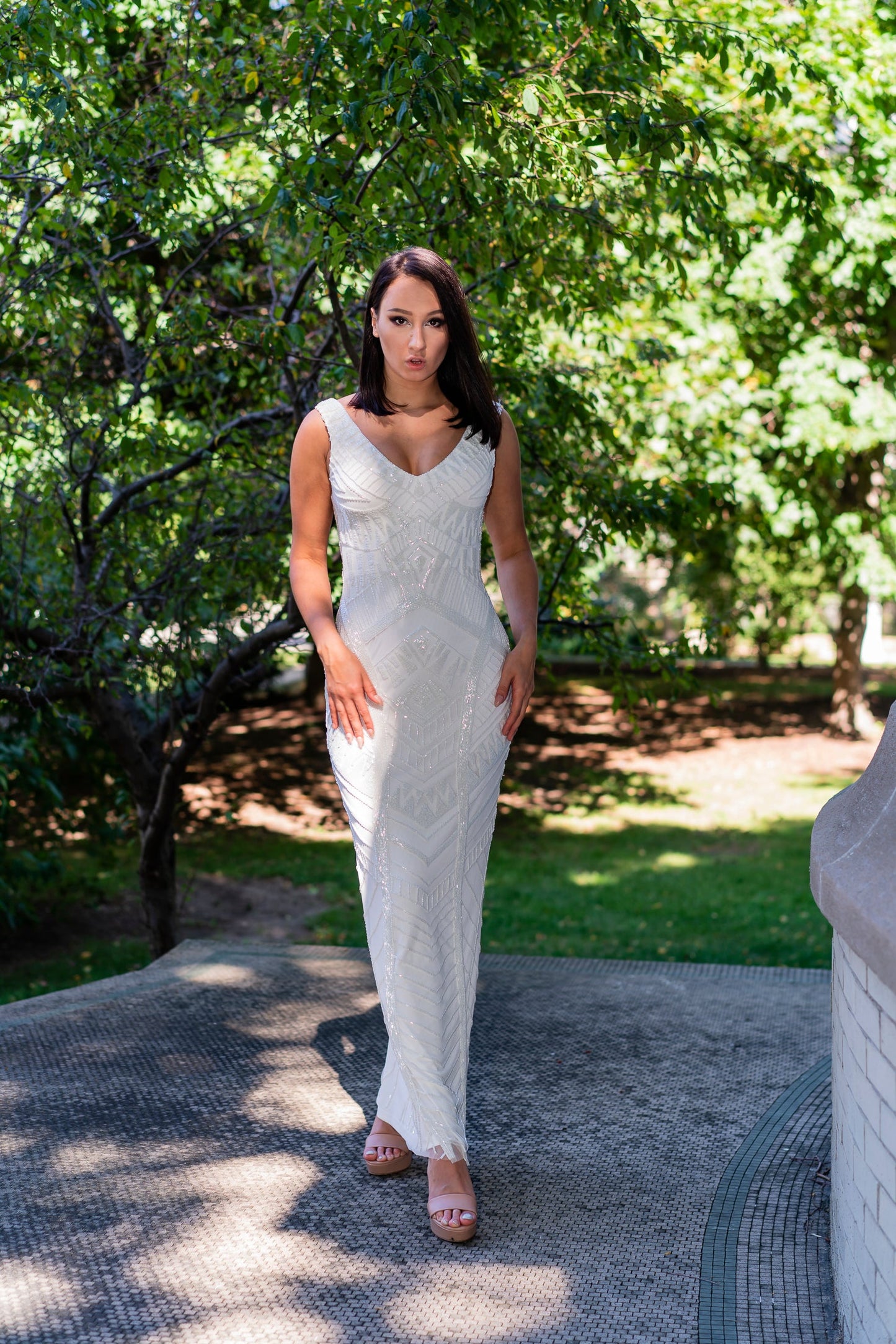 Lara Bryant Beaded Tank Sheath Wedding Dress